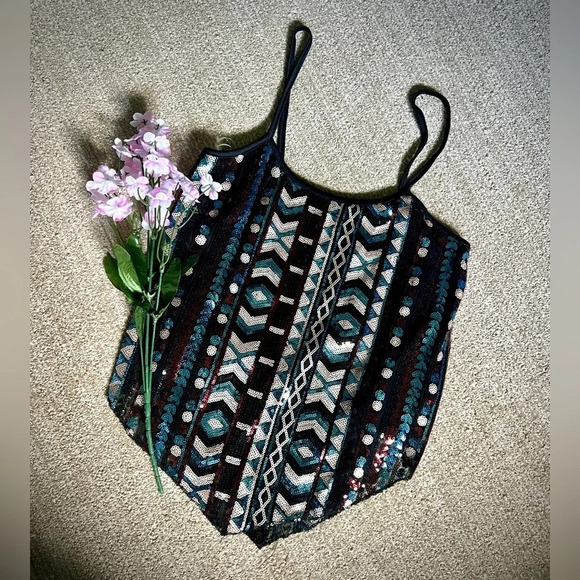 Rue21 Sequin Tribal Tank Top - Small - Picture 1 of 4